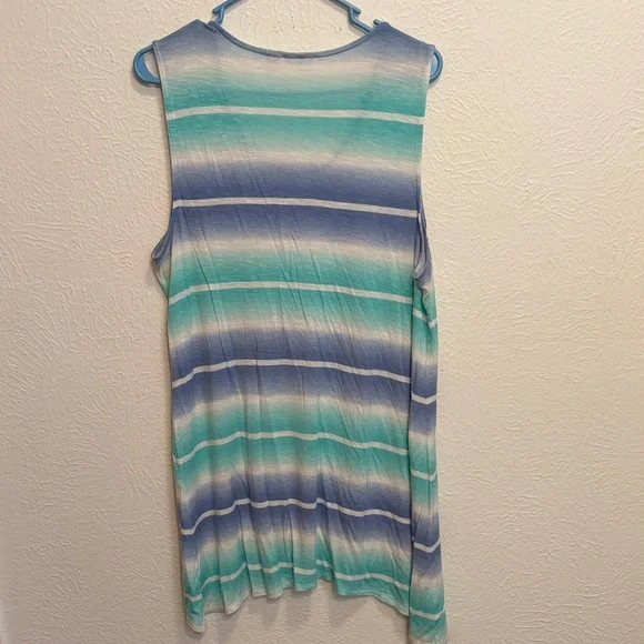 📛📛📛BOGOHO📛📛📛Cato Aqua and Navy Striped Hi-Low Tank Top - Picture 7 of 7